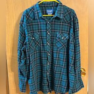 Wrangler Western Plaid Pearl Snap Flannel Shirt Mens Size 2XL